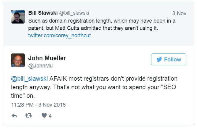 Google: срок действия регистрации домена – не фактор ранжирования 