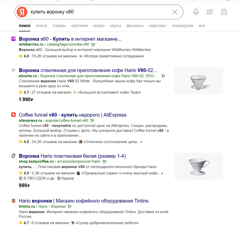 Воронка V60: органическая выдача