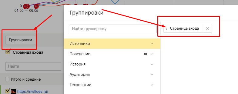 Настройка параметров в разделе Группировки Яндекс.Метрики