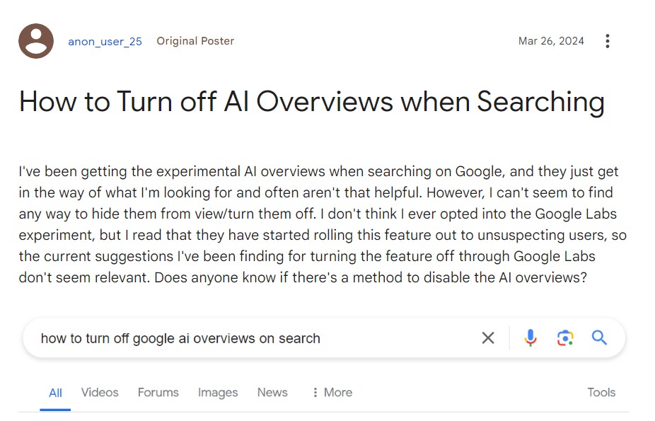 Как отключить AI Overviews