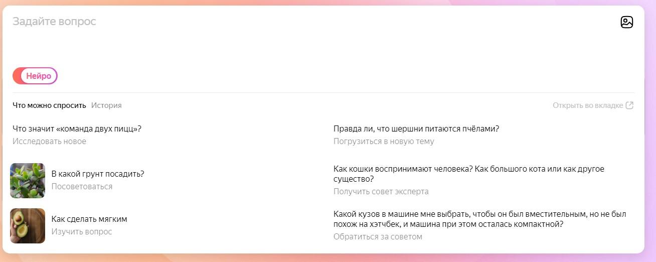 Начало чата с «Нейро»