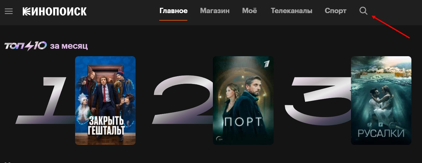 Поиск отмечен значком лупы