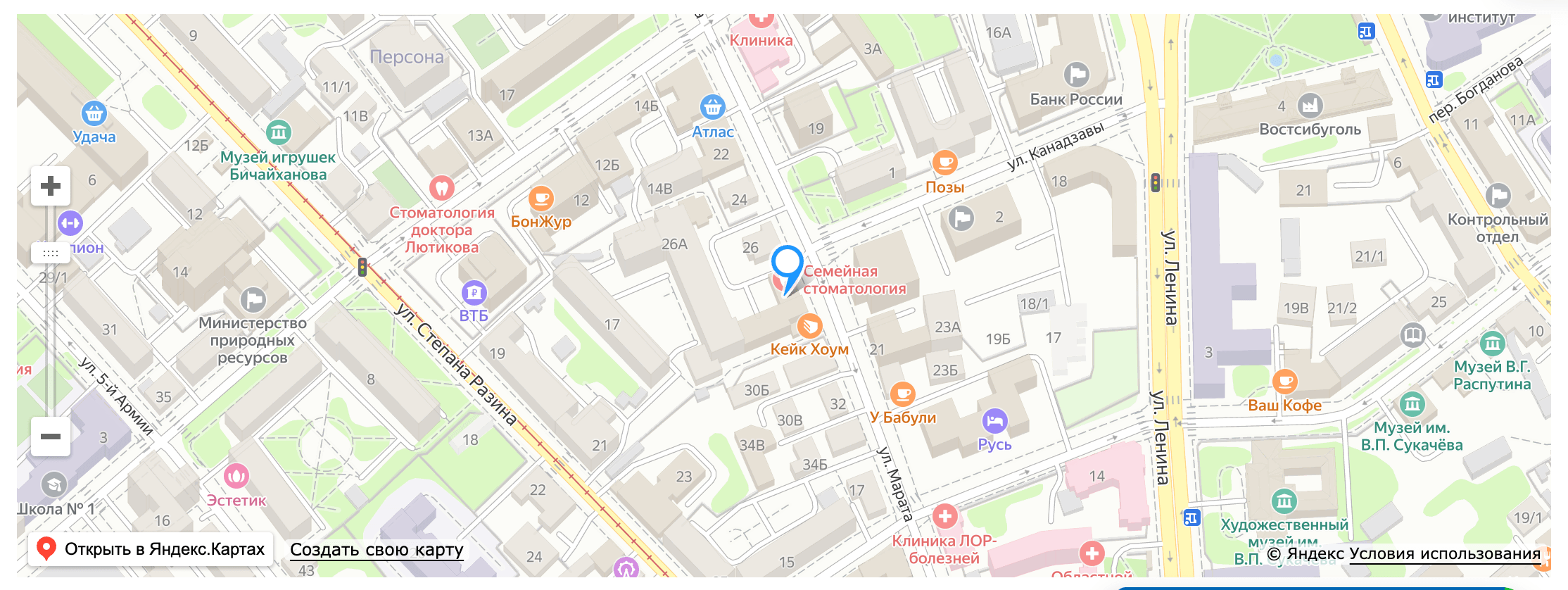 Карта с локацией бизнеса