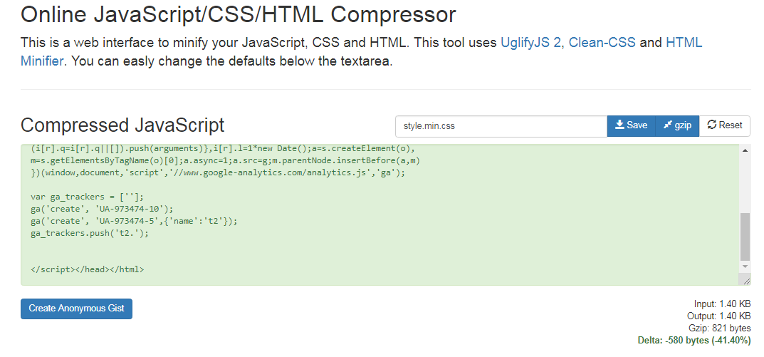 сервис для сокращения кода сайта