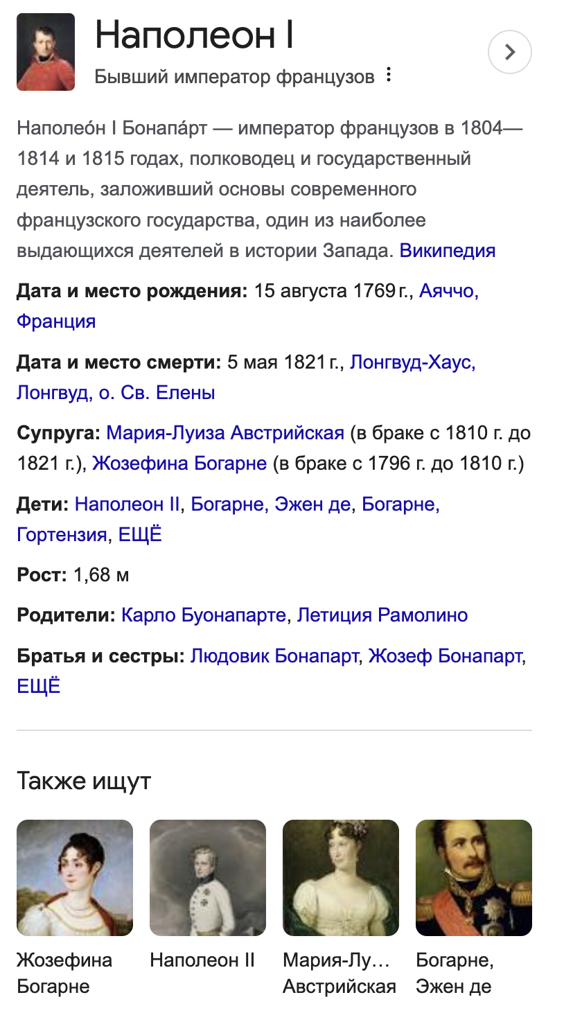 Пример карточки графа знаний