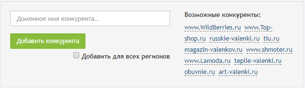 Сравнение позиций сайта с конкурентами