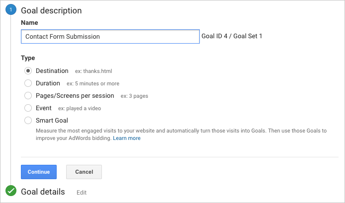 как создать цель  в Analytics