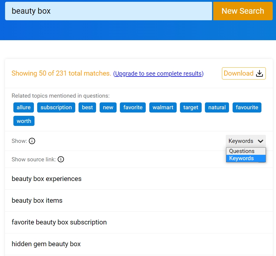 Сервис для просмотра ключевых запросов
