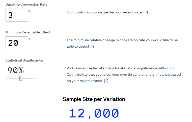 калькулятор выборки Optimizely