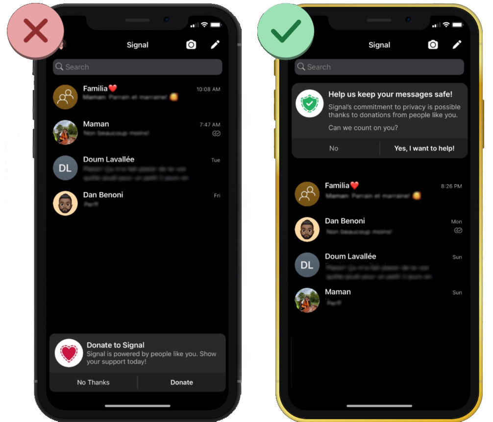Неудачный пример сообщения в приложении