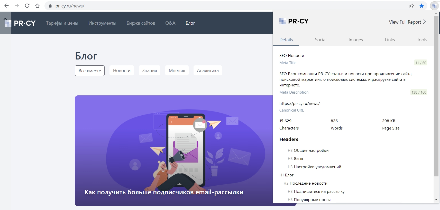 Расширение для анализа сайта