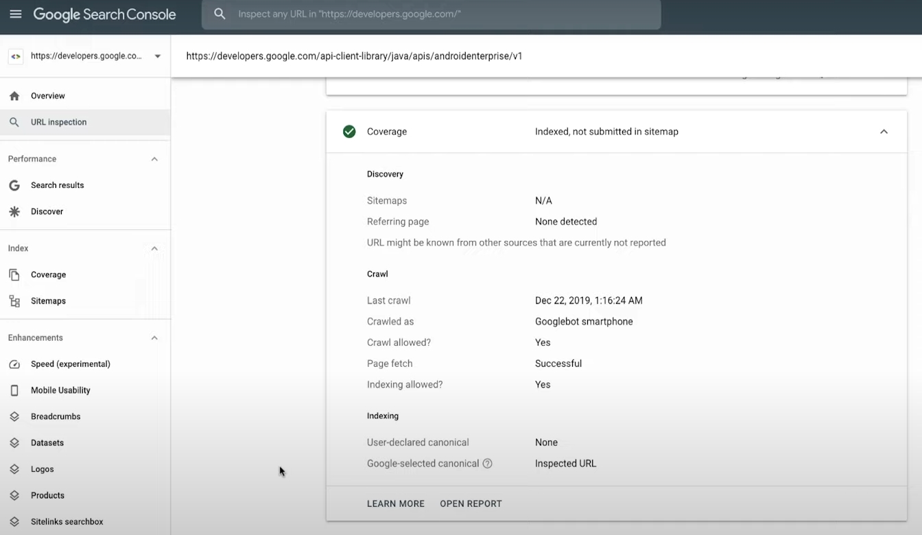 Проверить URL в инструменте Google
