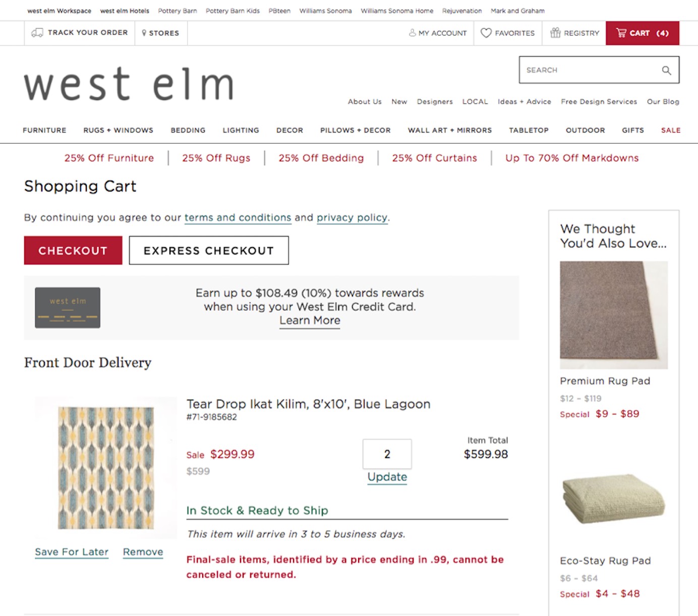 отметка о доставке в корзине