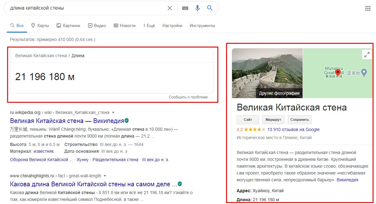 Расширенные элементы в выдаче Google