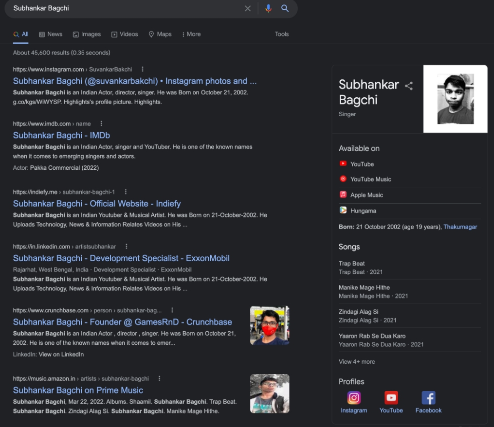Внешний вид выдачи Google по персональному запросу