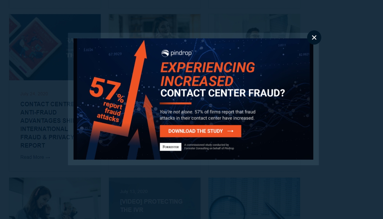 Pop-up в корпоративном блоге компании