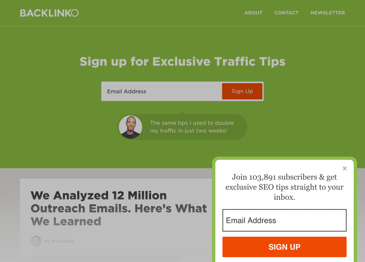 главная страница с формой подписки