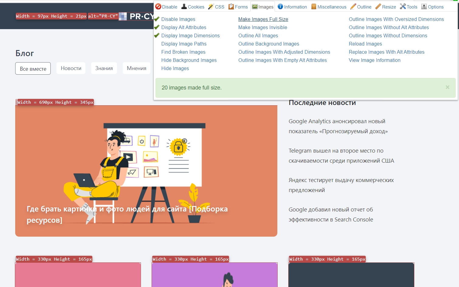 Расширение для анализа страницы сайта