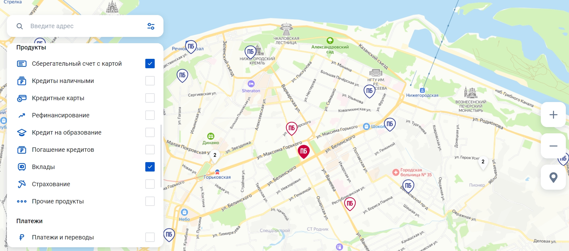 Интерактивная карта филиалов на сайте