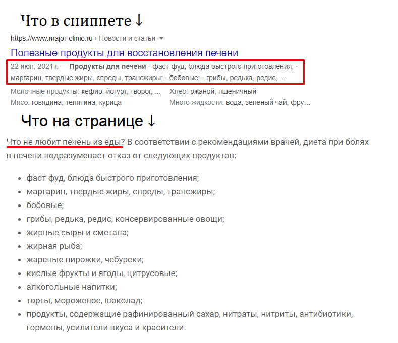 Пример сниппета страницы