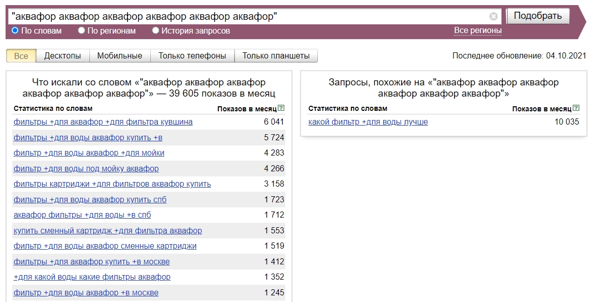 Запросы в Яндекс.Вордстате