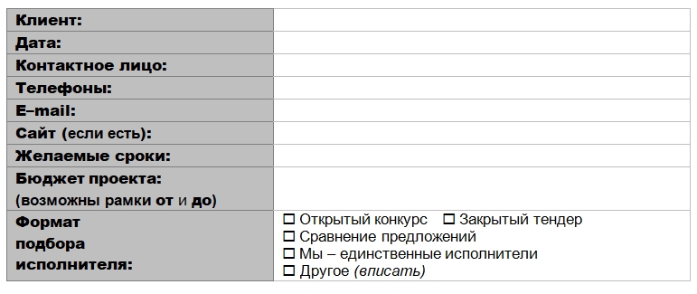 Шаблон брифа на SEO