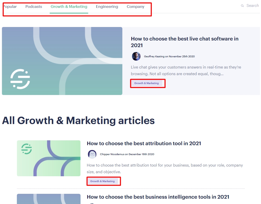 Структура блога компании